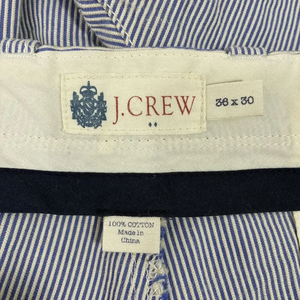 J. Crew Men's W36 x L30 Blue/White Seersucker Cotton Relaxed Chino Pants
